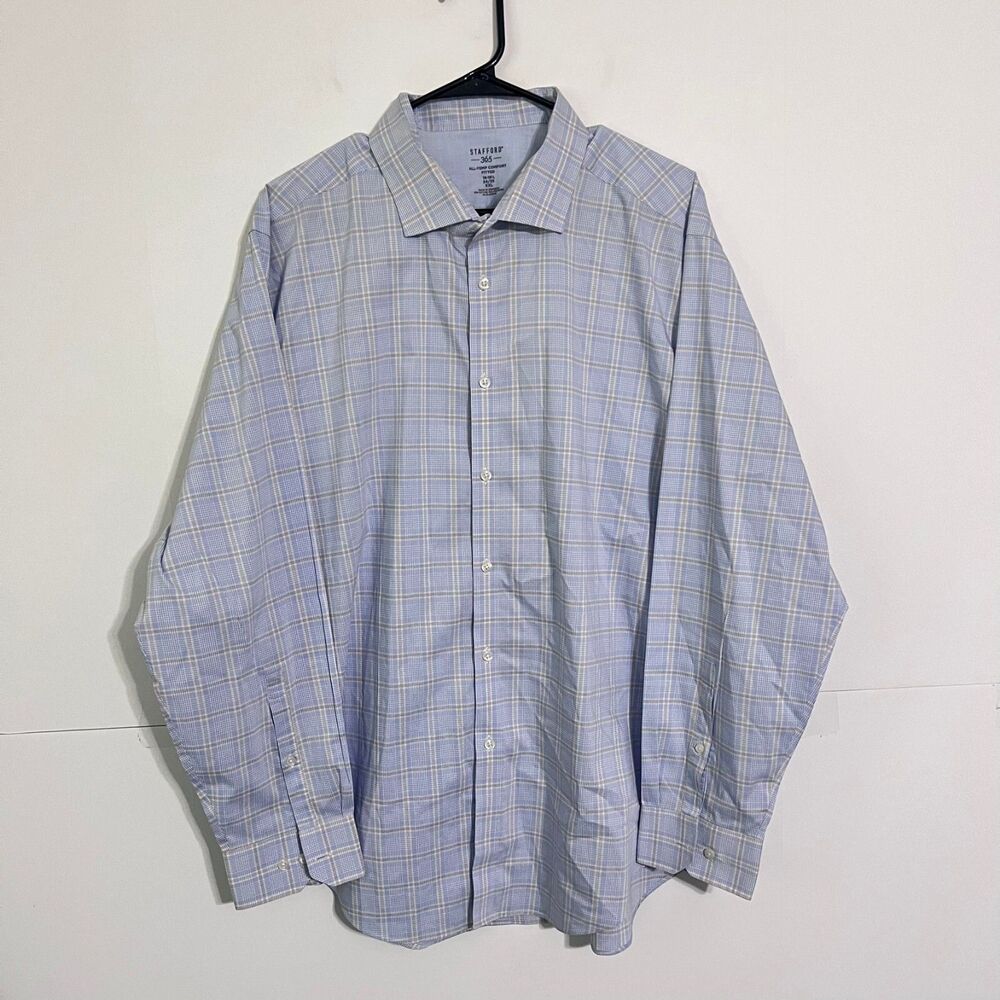 Stafford Mens 365 Shirt Size 2XL 18-18.5 34/35 Plaid All-Temp Comfort Fitted
